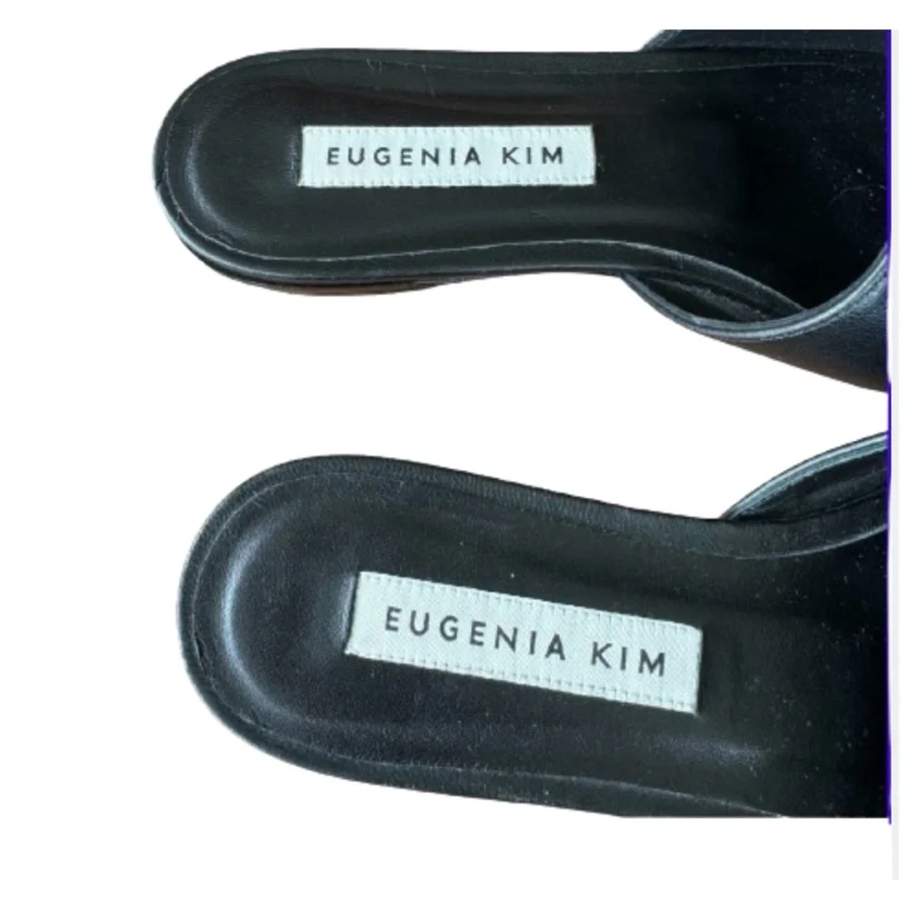 Eugenia Kim Black Leather Slides With Black Large Ostrich Feather Pom Pom Sz 37